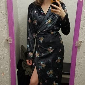 Zara Black Velvet Floral Wrap Dress
